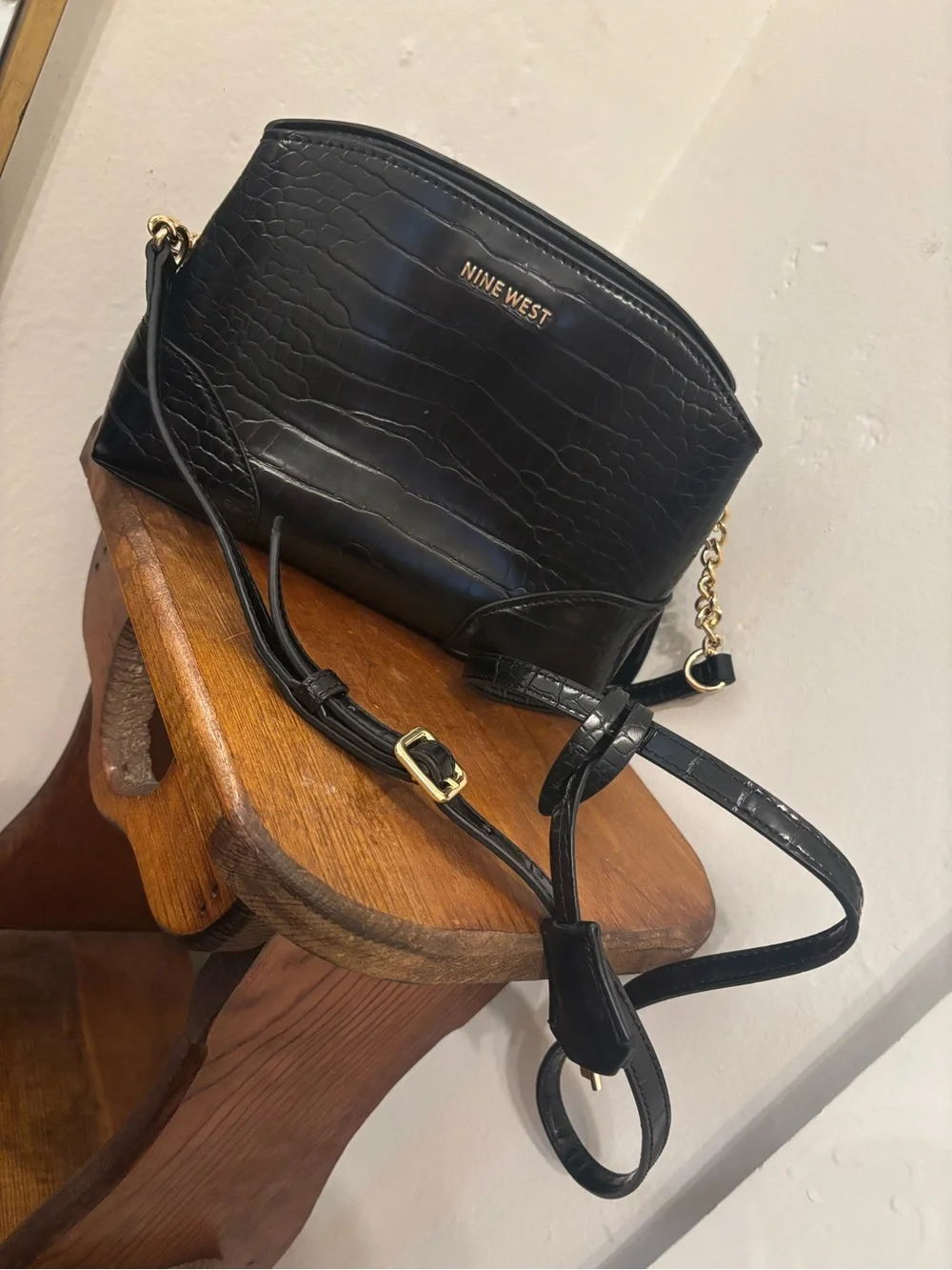 Nine West Black Croc-Embossed Chain Strap Crossbody